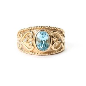 Designer Womens 14K Yellow Gold Topaz + Diamond Accent Byzantine Ring Sz 7 4.7g
